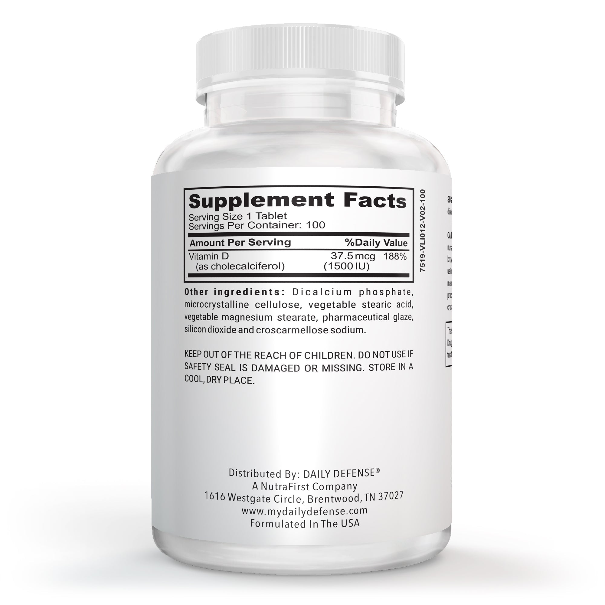 Vitamin D3 1500 IU for Heart Health, Daily Immune Support, Mental Clarity, & Muscle Function - 100 Vitamin D Tablets (D3 1500 IU)