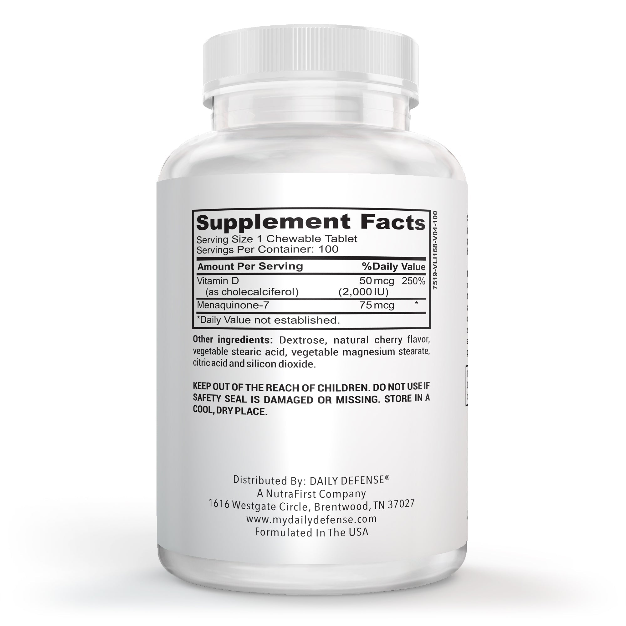 Immune Defense Supplements Vitamin D3 K2 2000IU for Heart Health, Daily Immune Support, Mental Clarity, & Muscle Function - 100 Chewable Tablets