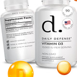 Daily Defense Immune Defense Supplements Vitamin D3 10,000 IU for Heart Health, Daily Immune Support, Mental Clarity, & Muscle Function - 90 Vitamin D Softgels