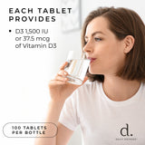 Vitamin D3 1500 IU for Heart Health, Daily Immune Support, Mental Clarity, & Muscle Function - 100 Vitamin D Tablets (D3 1500 IU)