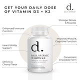 Immune Defense Supplements Vitamin D3 K2 2000IU for Heart Health, Daily Immune Support, Mental Clarity, & Muscle Function - 100 Chewable Tablets